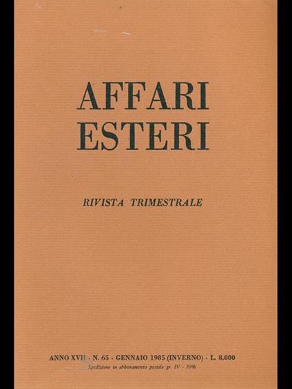 Affari esteri n. 65. Gennaio 1985 - copertina