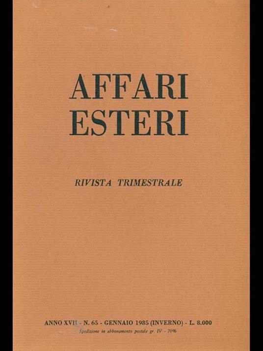 Affari esteri n. 65. Gennaio 1985 - copertina