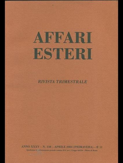 Affari esteri n. 138. aprile 2003 - copertina