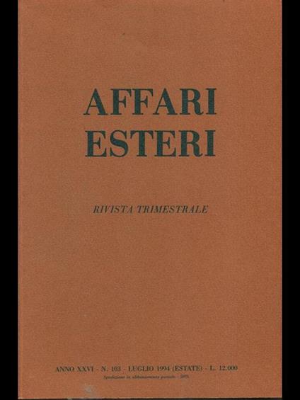 Affari esteri n. 103. Luglio 1994 - copertina