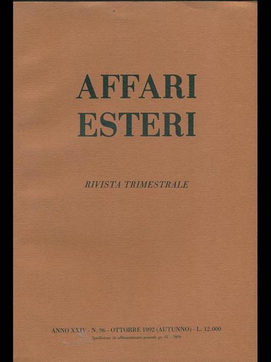 Affari esteri n. 96. Ottobre 1992 - copertina