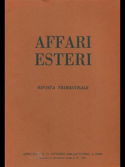 Affari esteri n. 72. Ottobre 1986 - copertina