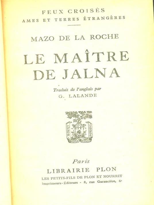 Le maitre de Jalna - Mazo De La Roche - copertina