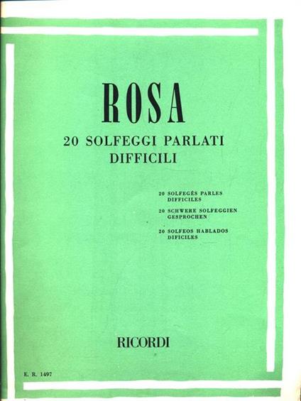 20 Solfeggi parlati difficili - Melchiorre Rosa - copertina