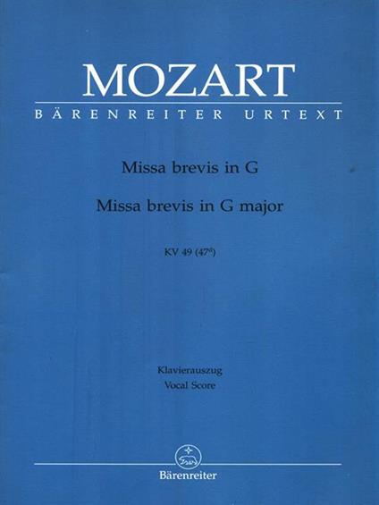 Missa Brevis in G - Wolfgang Amadeus Mozart - copertina