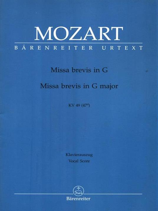 Missa Brevis in G - Wolfgang Amadeus Mozart - copertina