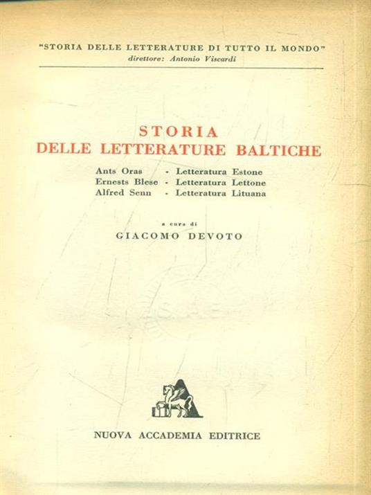 Storia delle letterature baltiche - Giacomo Devoto - copertina