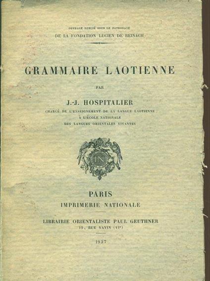 Grammaire laotienne - Johann J. Winckelmann - copertina