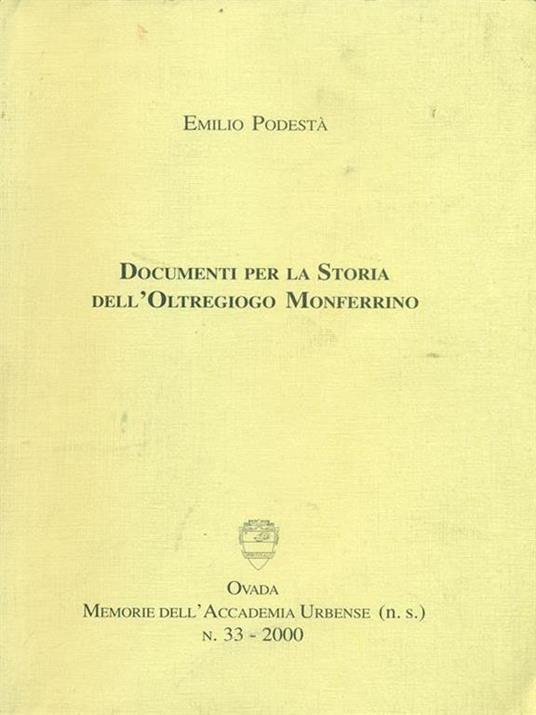 Documenti per la Storia dell'Oltregioco Monferrino - copertina