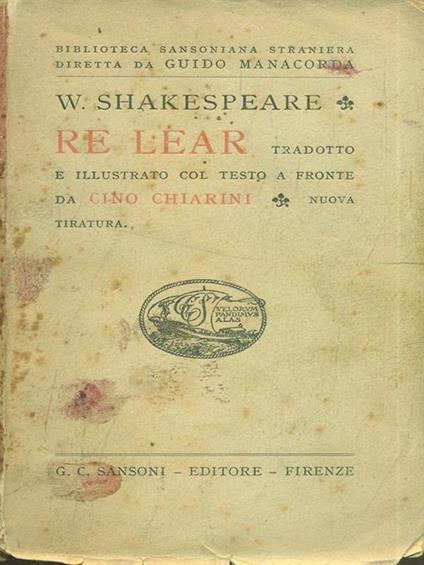 Re Lear - William Shakespeare - copertina