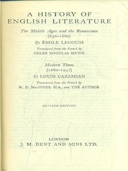 A history of English literature - Émile Legouis - copertina