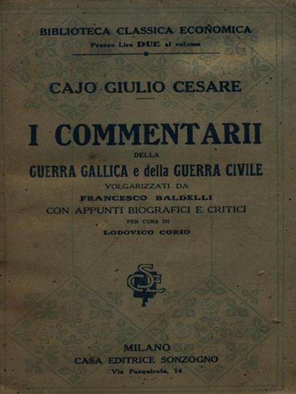 I commentarii della guerra gallica e della guerra civile - copertina