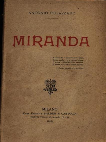 Miranda - Antonio Fogazzaro - copertina