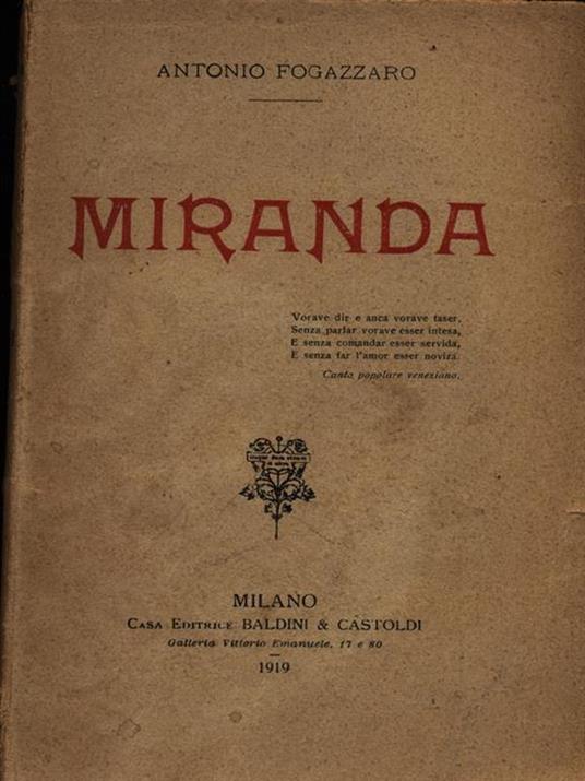 Miranda - Antonio Fogazzaro - copertina
