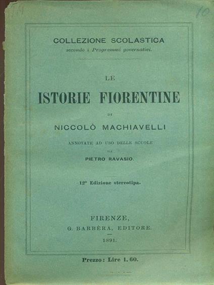 Le istorie fiorentine - Niccolò Machiavelli - copertina