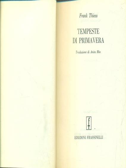 Tempeste di Primavera - Frank Thiess - copertina
