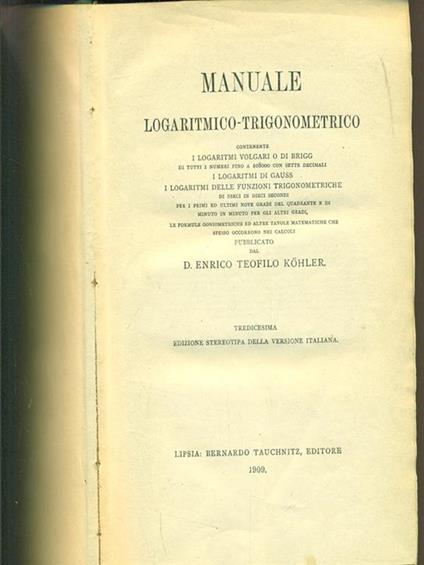 Manuale logaritmico -trigonometrico - copertina