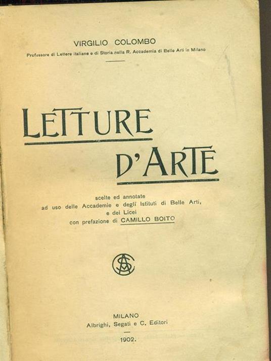 Letture d'arte - Virgilio Colombo - copertina
