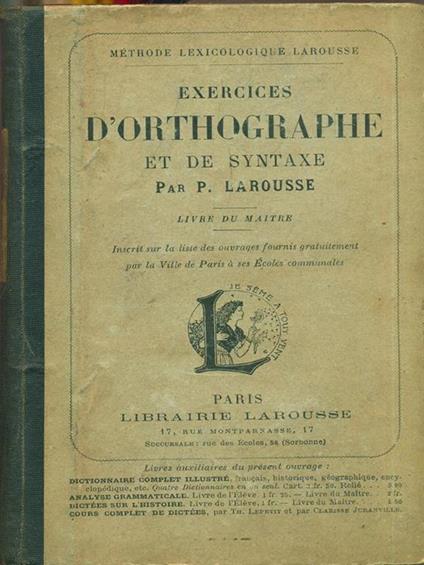 Exercises d'orthographe - Pierre Larousse - copertina