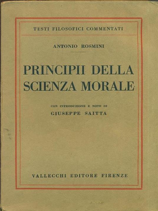 Principi della scienza morale - Antonio Rosmini - copertina