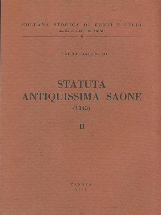 Statuta antiquissima saone (1345). II - Laura Balletto - copertina