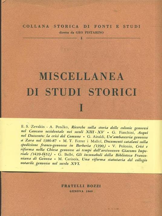 Miscellanea di studi storici I - copertina