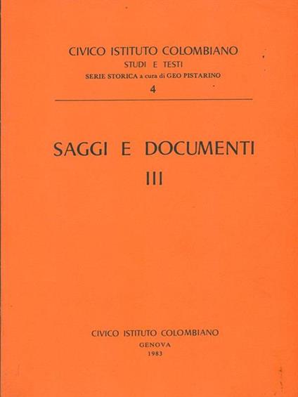 saggi e documenti III - copertina