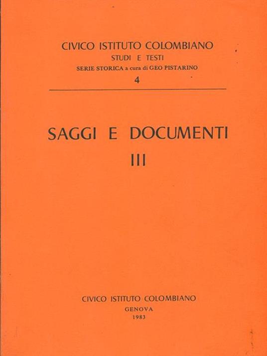 saggi e documenti III - copertina