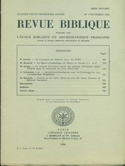 Revue Biblioque n. 4 Ottobre 1986 - copertina