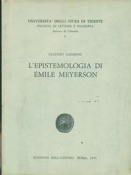 L' epistemologia di Emile Meyerson - Claudio Manzoni - copertina
