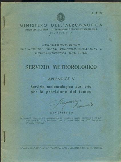 Servizio meteorologico. appendice V - copertina