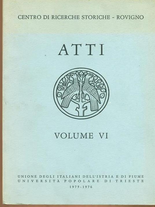 Atti del centro ricerche storiche vol. VI - copertina