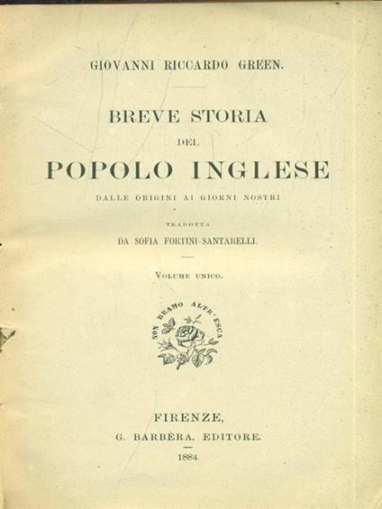 Breve storia del popolo inglese. Volume primo - copertina