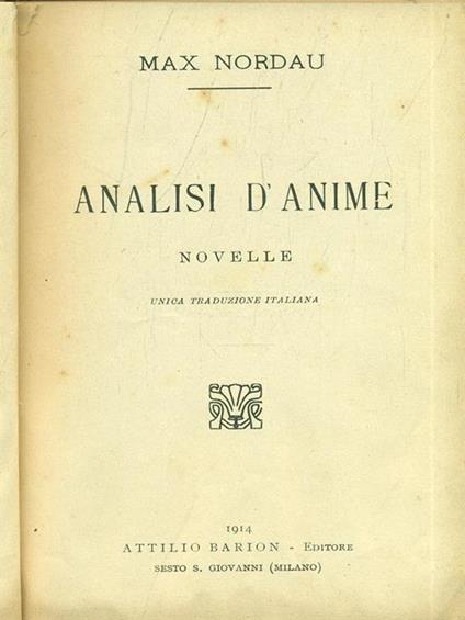 Analisi d'anime - Max Nordau - copertina