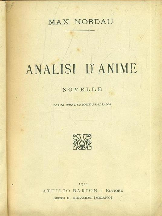 Analisi d'anime - Max Nordau - copertina