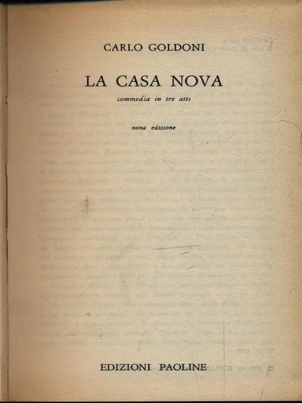 La casa nova - Carlo Goldoni - copertina