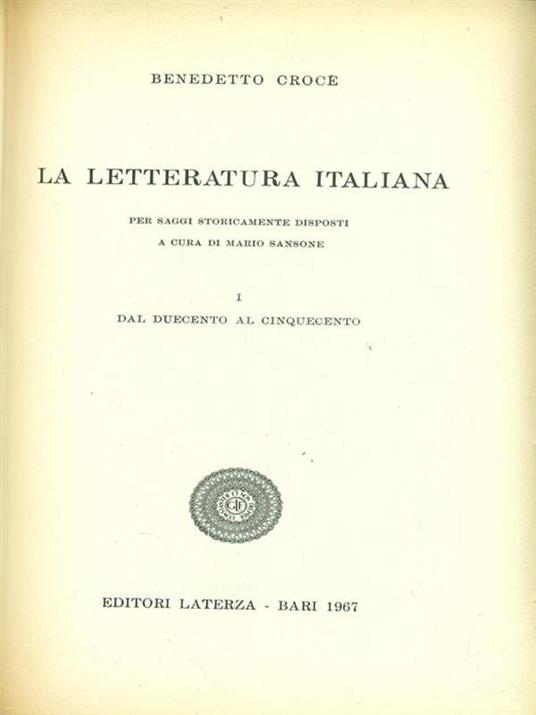 La letteratura italiana - Vol. I - Benedetto Croce - copertina
