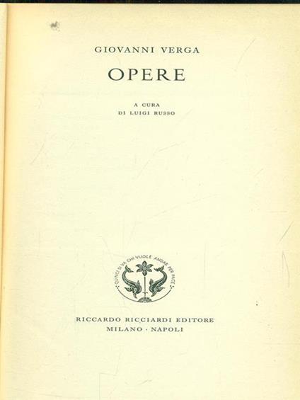 Opere - Giovanni Verga - copertina