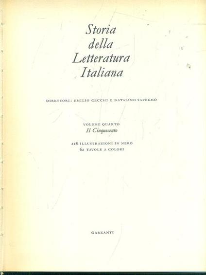 Storia della letteratura italiana IV. Il Cinquecento - copertina