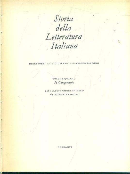 Storia della letteratura italiana IV. Il Cinquecento - copertina