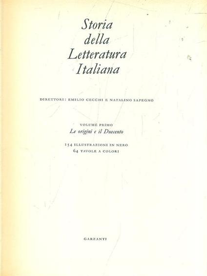 Storia della letteratura italiana I. Le origini e il Duecento - copertina