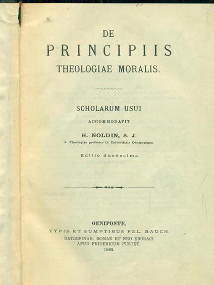 De Principiis theologiae moralis - Hieronymus Noldin - copertina
