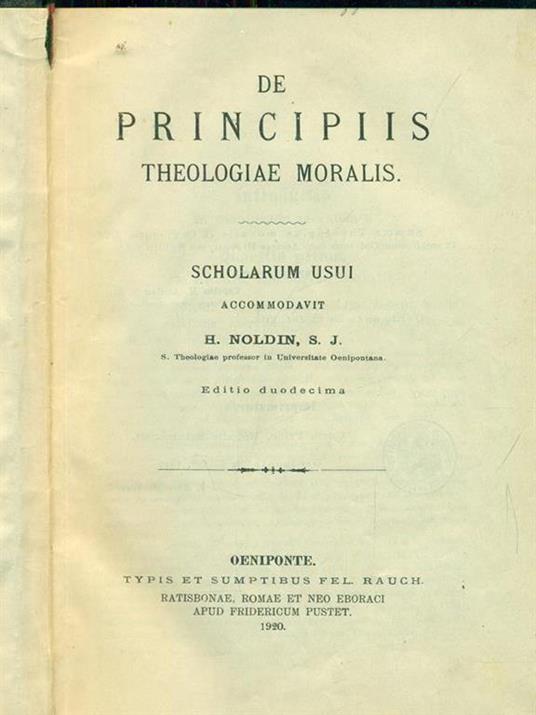 De Principiis theologiae moralis - Hieronymus Noldin - copertina