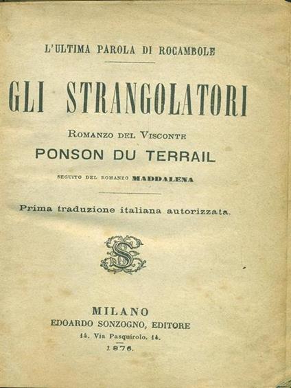 Gli strangolatori - Pierre Alexis Ponson du Terrail - copertina