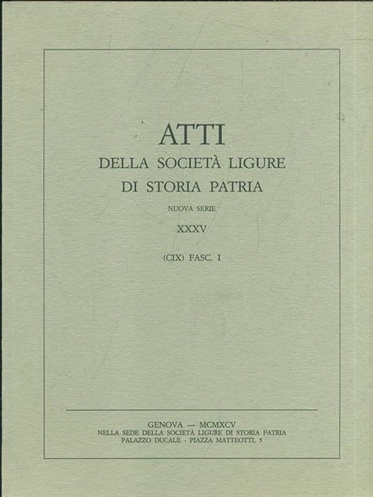 Atti della società ligure di storia patria. Vol. 35. Fasc. I - copertina
