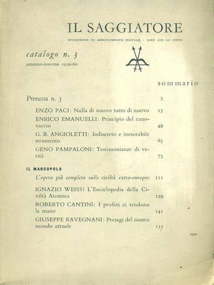 Il saggiatore n. 3-1969/60 - copertina