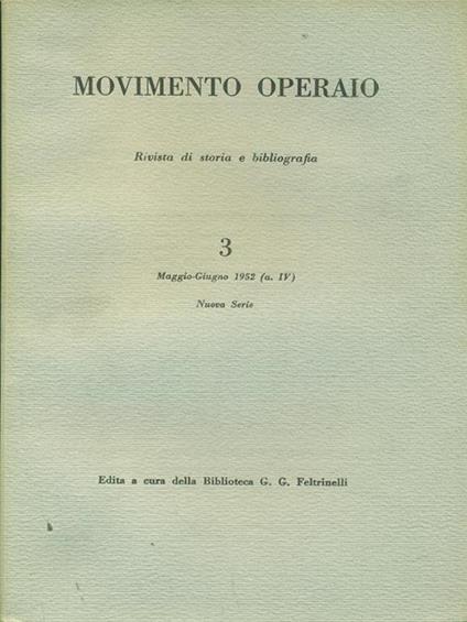 Movimento Operaio 3 / maggio/Giugnogno 1952 - copertina