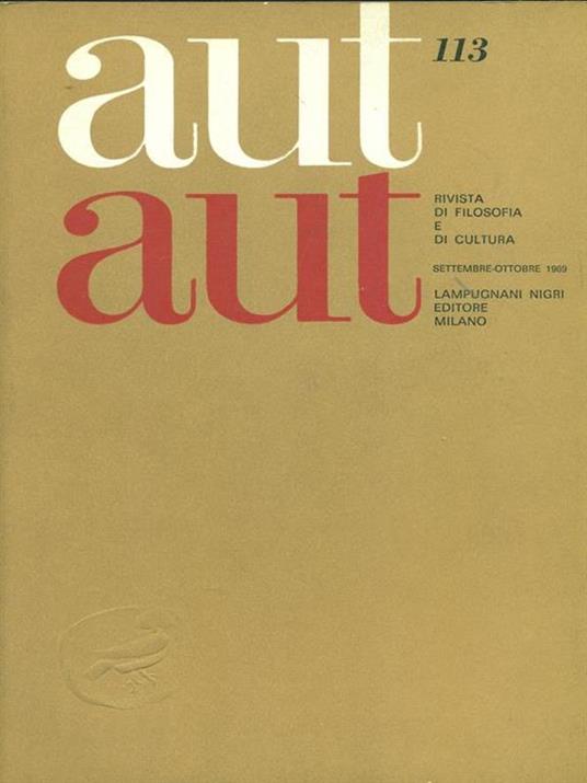 Aut aut n. 113 / settembre-ottobre 1969 - copertina