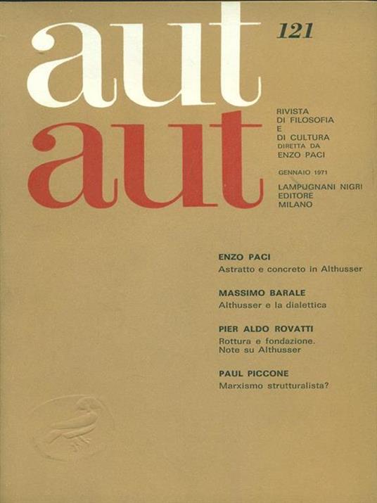 Aut aut n. 121 / gennaio 1971 - copertina