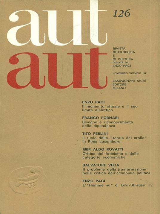 Aut aut N. 126/Novembre-dicembre 1971 - copertina